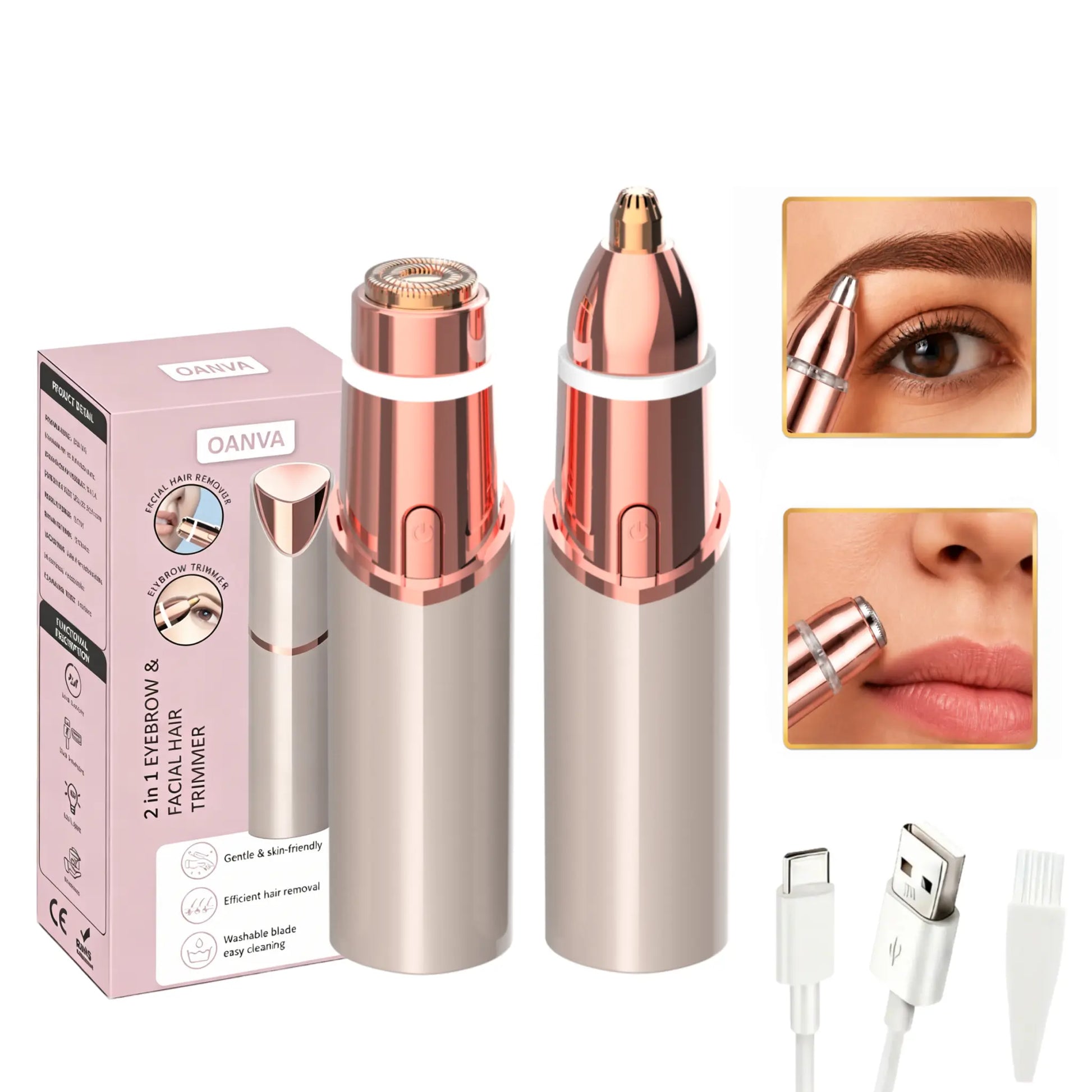 OANVA 2 in 1 Facial & Eyebrow Hair Trimmer for Women, Rechargeable Face Razor, Lip & Peach Fuzz Remover, Precision Eyebrow Shaper, Portable Painless Hair Removal Tool.Summerwins Dealsforyoudays,Summerhairstyles,Dorm Essentials